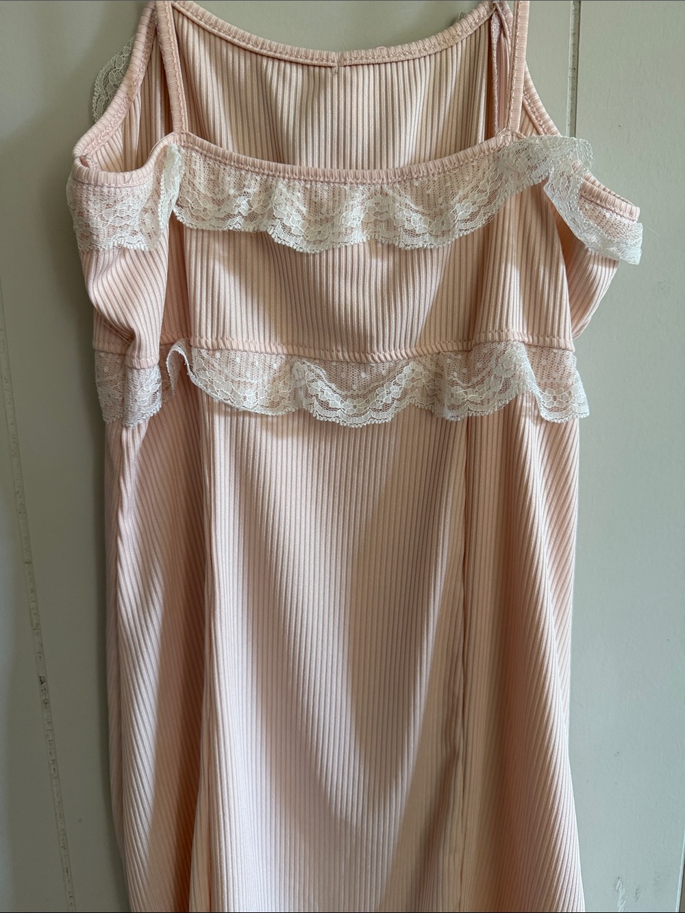 Coquette Cottagecore Pink Ribbed Lace-Trim Slip Dress Soft Girl Size Small - Picture 6 of 12